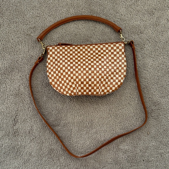 Clare V. Petite Moyen in Natural and Cream Woven Checkered - Picture 3 of 6